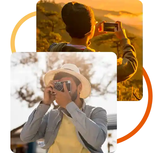 Participantes tomando fotos durante la hora dorada para el concurso de fotografía de eclipses de Spectrum.