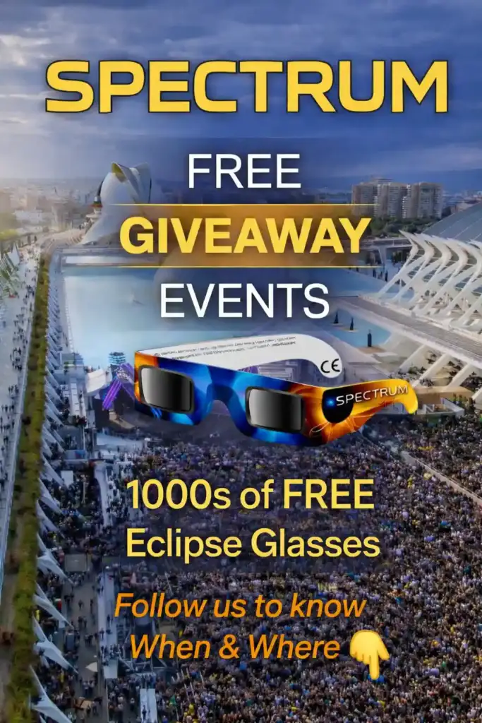 Participa en los eventos de regalos de Spectrum para recibir gafas de eclipse solar gratis y síguenos para conocer las ubicaciones en España.